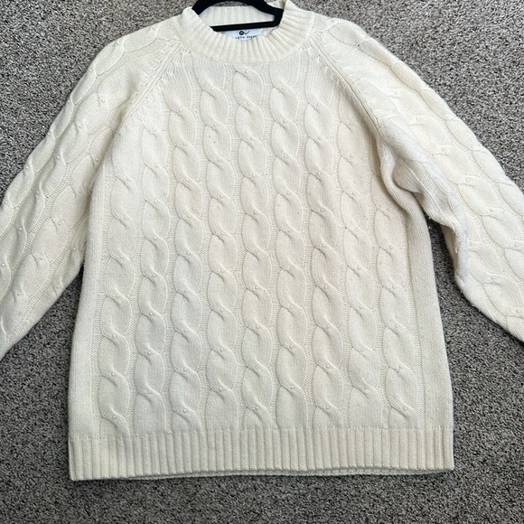 SAKS FIFTH AVENUE ivory lamb wool angora rabbit hair cable knit sweater size M - Picture 8 of 11